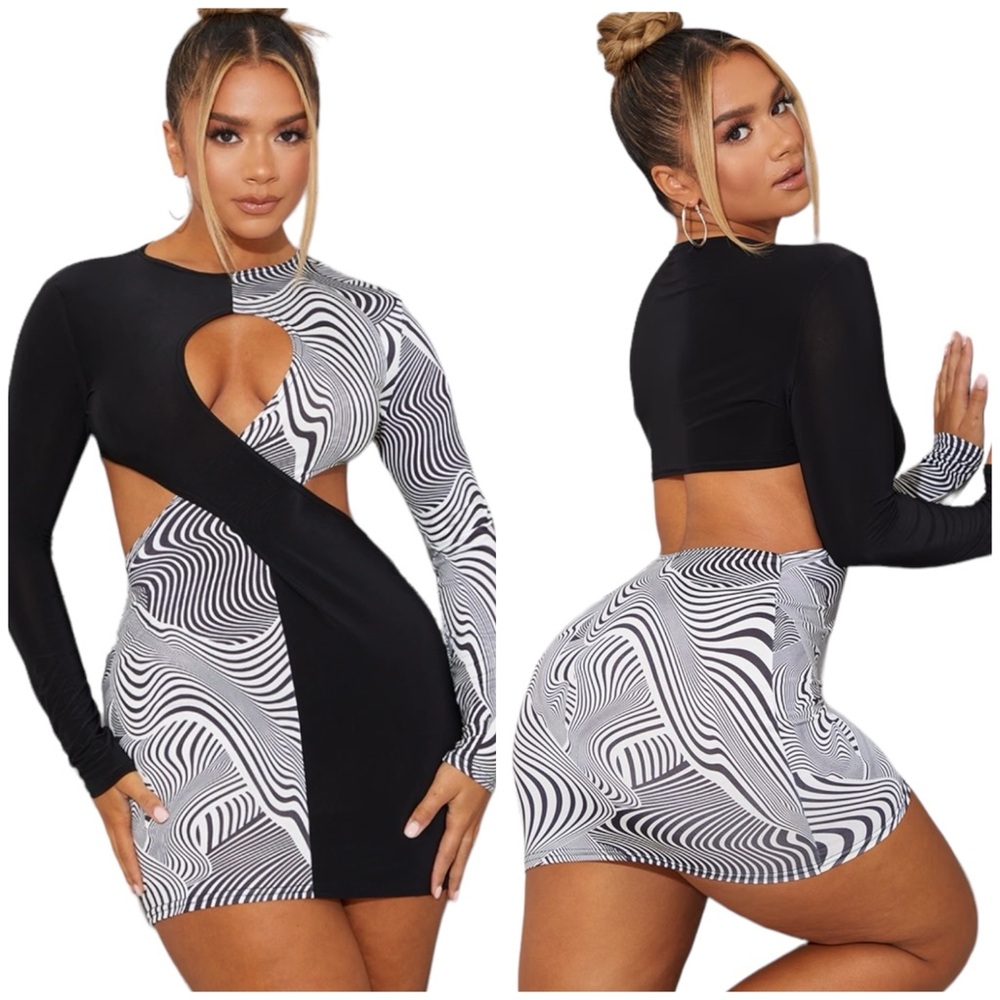PRETTY LITTLE THING ☆ Swirl Print Wrap Cut-Out Bodycon Dress